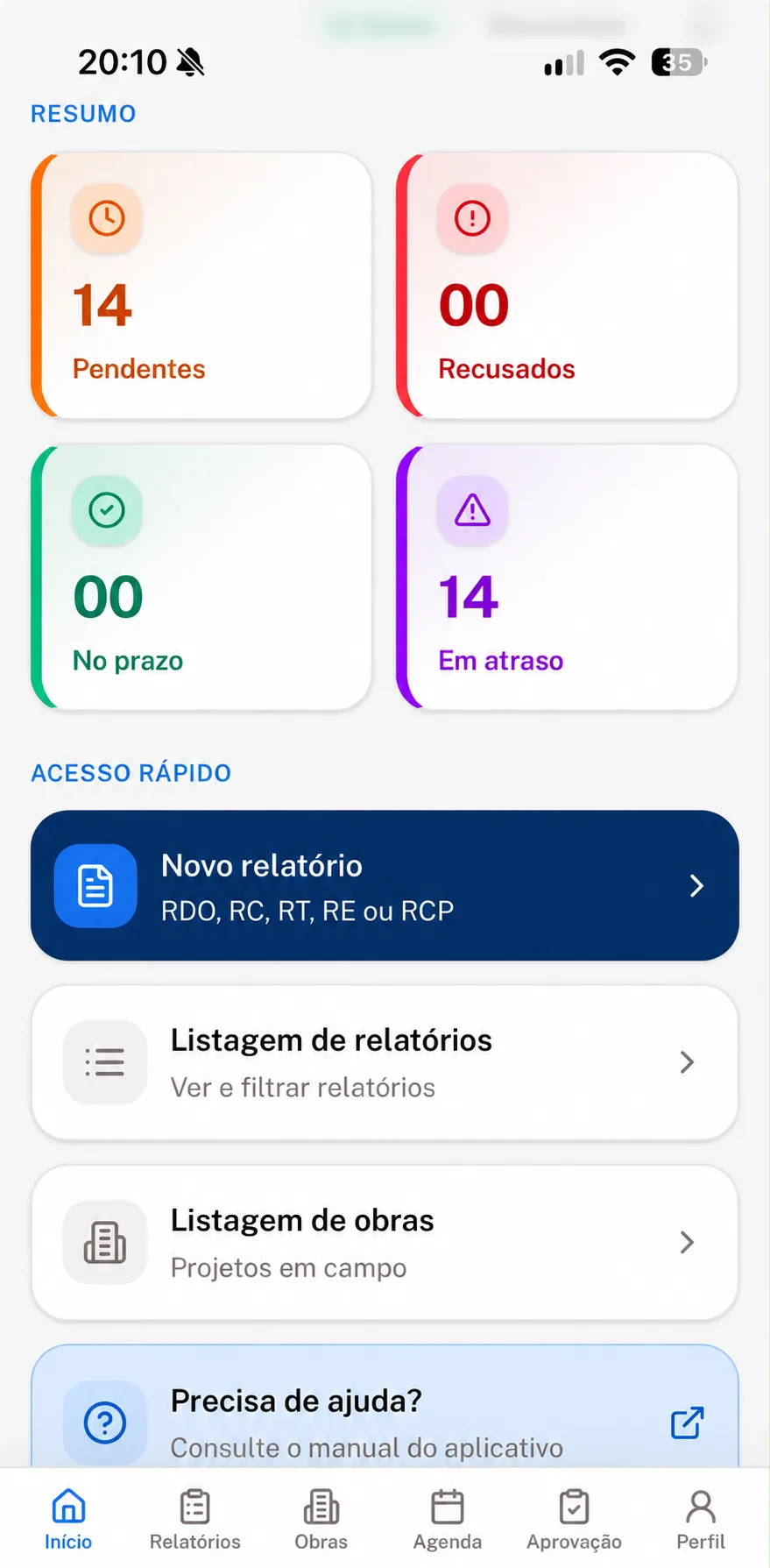 Tela de resumo do aplicativo TrackFlow para equipes de campo